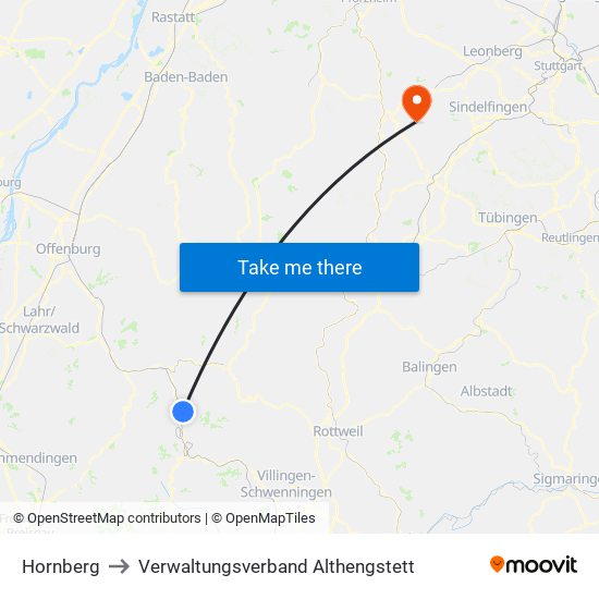 Hornberg to Verwaltungsverband Althengstett map