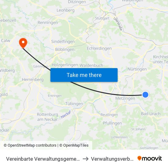 Vereinbarte Verwaltungsgemeinschaft Der Stadt Neuffen to Verwaltungsverband Althengstett map