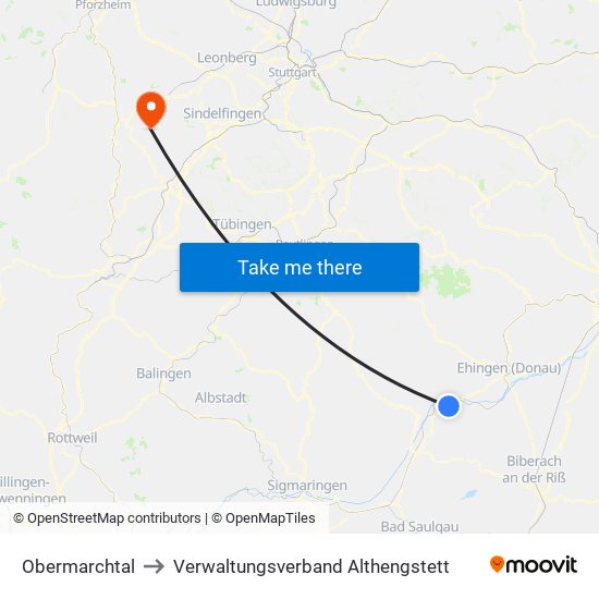 Obermarchtal to Verwaltungsverband Althengstett map