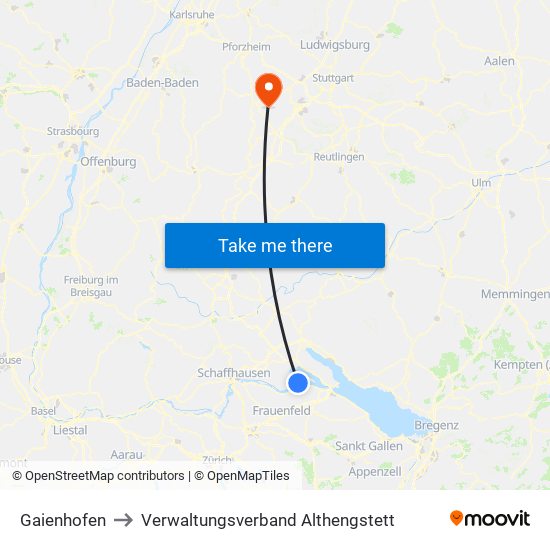 Gaienhofen to Verwaltungsverband Althengstett map