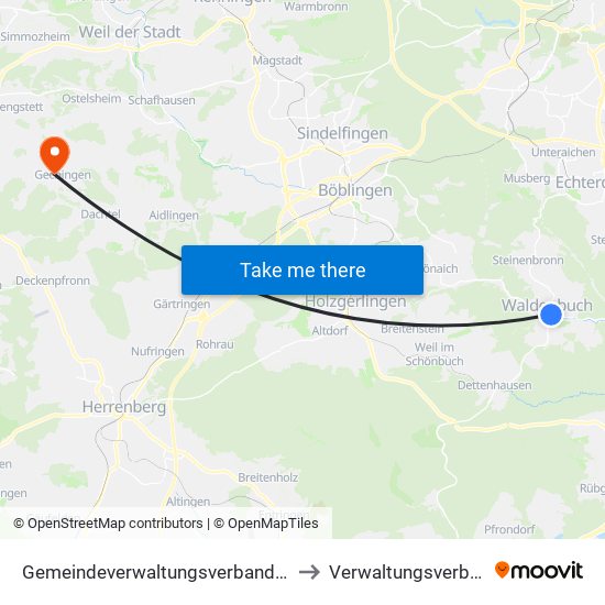 Gemeindeverwaltungsverband Waldenbuch/Steinenbronn to Verwaltungsverband Althengstett map