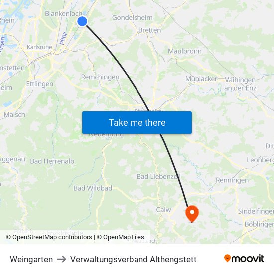 Weingarten to Verwaltungsverband Althengstett map