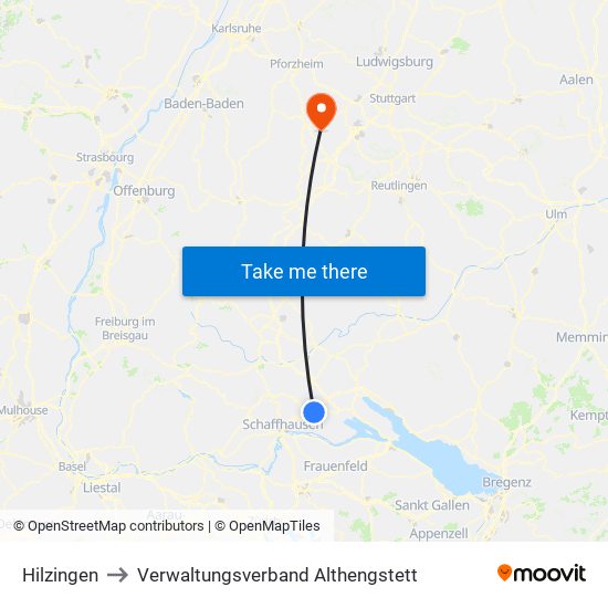 Hilzingen to Verwaltungsverband Althengstett map
