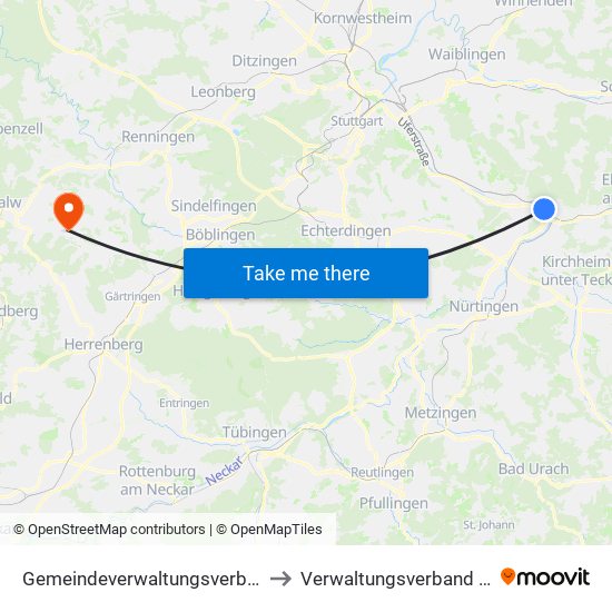 Gemeindeverwaltungsverband Plochingen to Verwaltungsverband Althengstett map