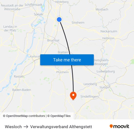 Wiesloch to Verwaltungsverband Althengstett map