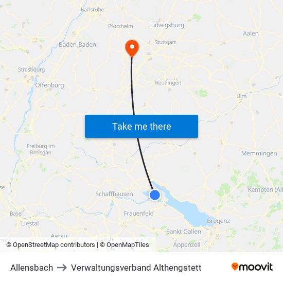 Allensbach to Verwaltungsverband Althengstett map