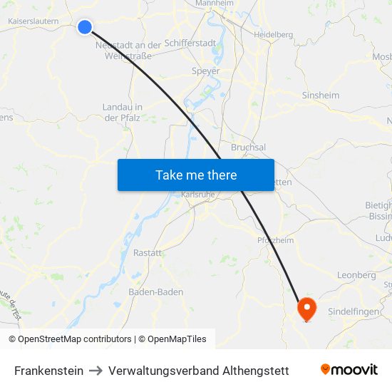 Frankenstein to Verwaltungsverband Althengstett map