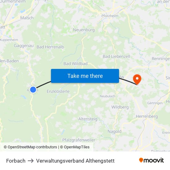 Forbach to Verwaltungsverband Althengstett map