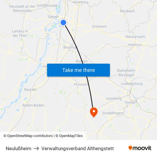 Neulußheim to Verwaltungsverband Althengstett map