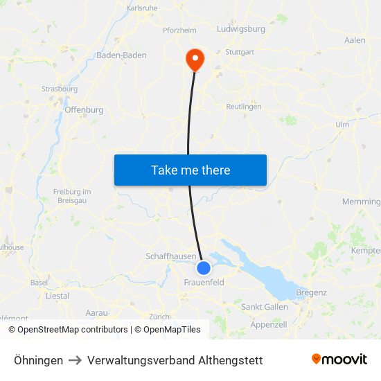 Öhningen to Verwaltungsverband Althengstett map