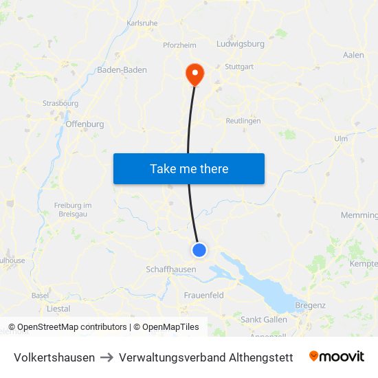 Volkertshausen to Verwaltungsverband Althengstett map