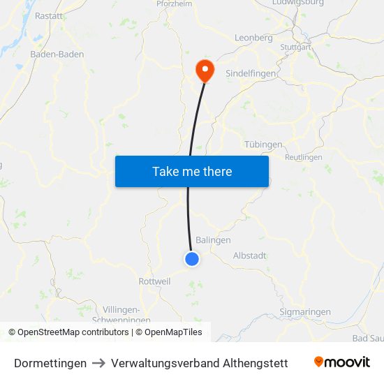 Dormettingen to Verwaltungsverband Althengstett map