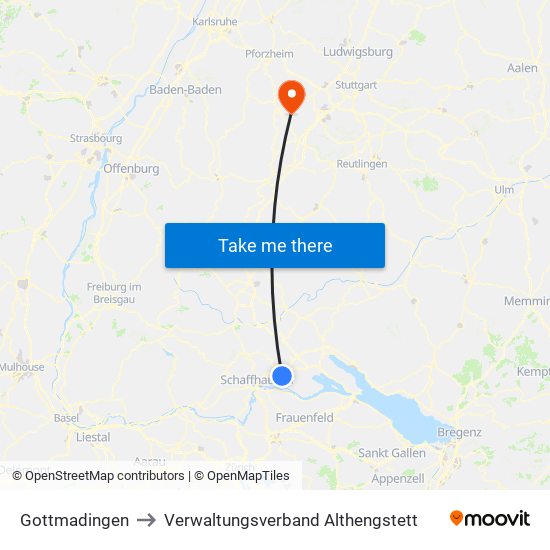 Gottmadingen to Verwaltungsverband Althengstett map