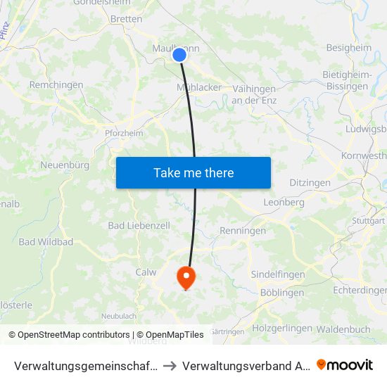 Verwaltungsgemeinschaft Maulbronn to Verwaltungsverband Althengstett map