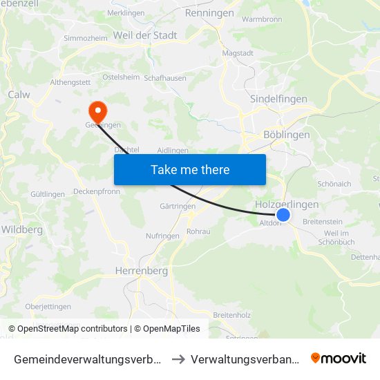 Gemeindeverwaltungsverband Holzgerlingen to Verwaltungsverband Althengstett map