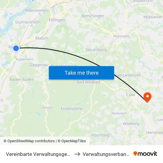 Vereinbarte Verwaltungsgemeinschaft Rastatt to Verwaltungsverband Althengstett map