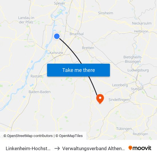 Linkenheim-Hochstetten to Verwaltungsverband Althengstett map