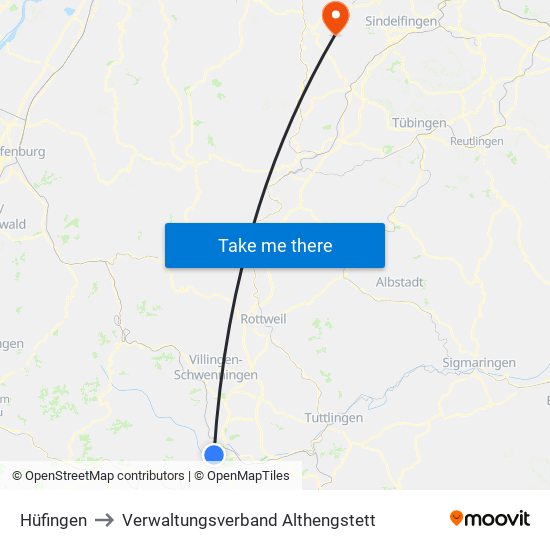 Hüfingen to Verwaltungsverband Althengstett map