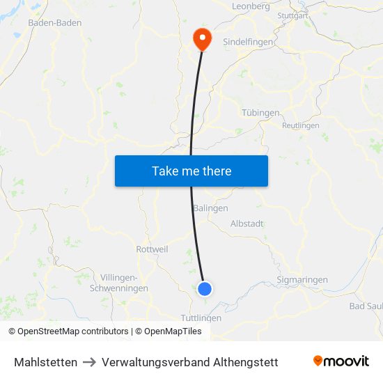 Mahlstetten to Verwaltungsverband Althengstett map