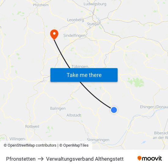 Pfronstetten to Verwaltungsverband Althengstett map