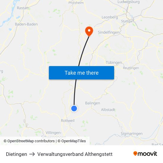 Dietingen to Verwaltungsverband Althengstett map