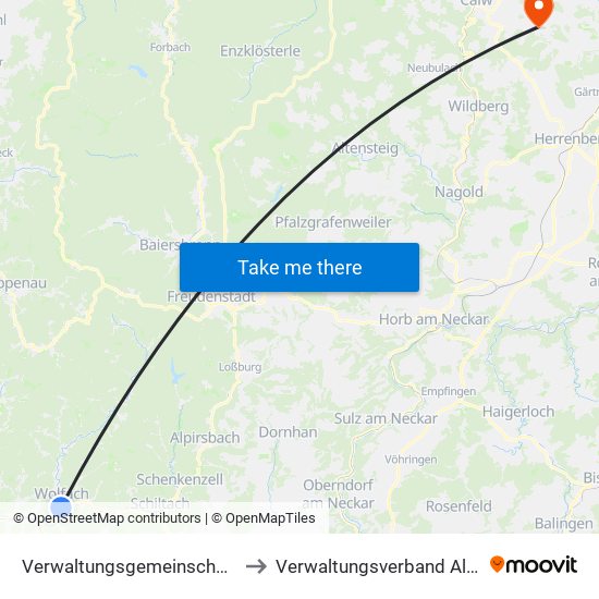 Verwaltungsgemeinschaft Wolfach to Verwaltungsverband Althengstett map