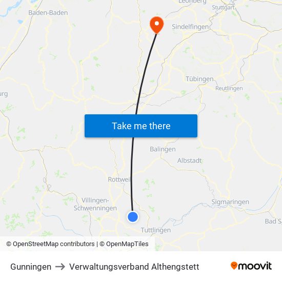 Gunningen to Verwaltungsverband Althengstett map