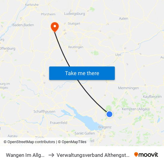 Wangen Im Allgäu to Verwaltungsverband Althengstett map