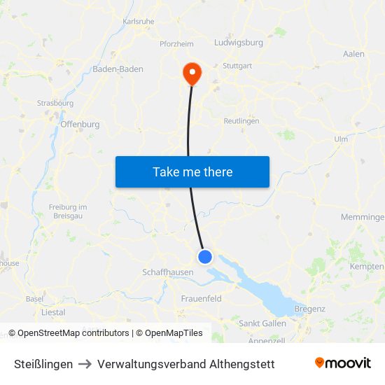 Steißlingen to Verwaltungsverband Althengstett map