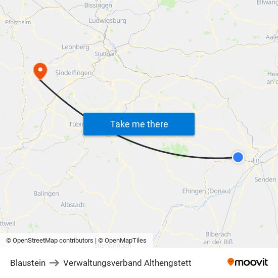 Blaustein to Verwaltungsverband Althengstett map