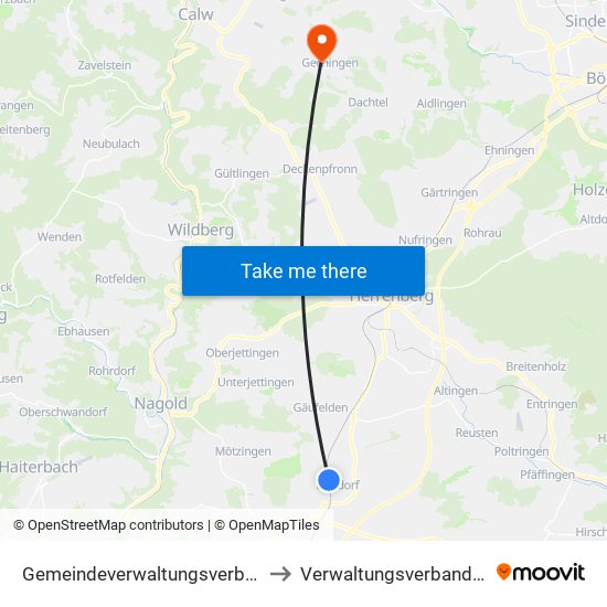 Gemeindeverwaltungsverband Oberes Gäu to Verwaltungsverband Althengstett map