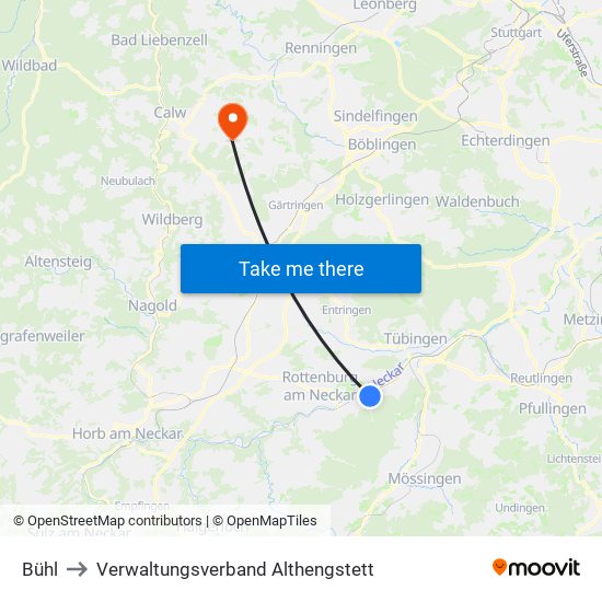 Bühl to Verwaltungsverband Althengstett map