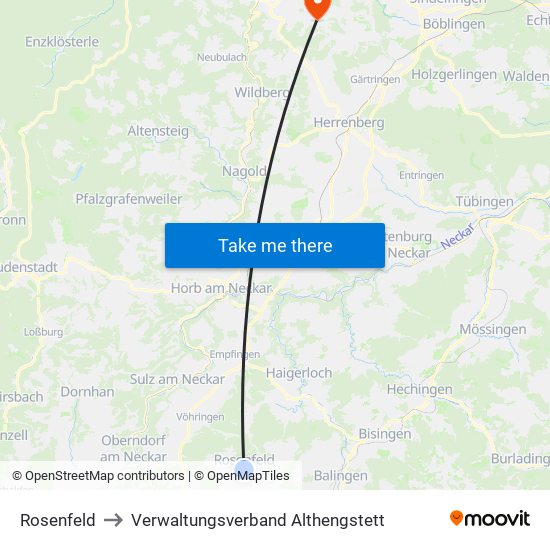 Rosenfeld to Verwaltungsverband Althengstett map