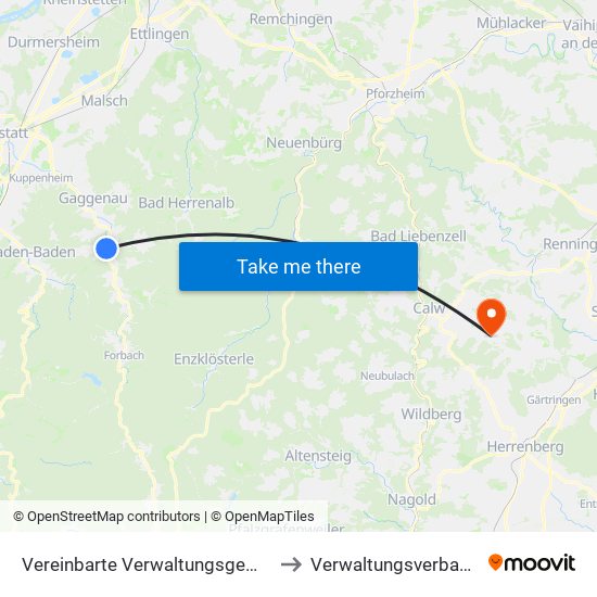 Vereinbarte Verwaltungsgemeinschaft Gernsbach to Verwaltungsverband Althengstett map