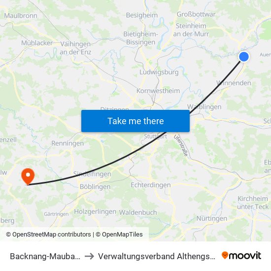 Backnang-Maubach to Verwaltungsverband Althengstett map