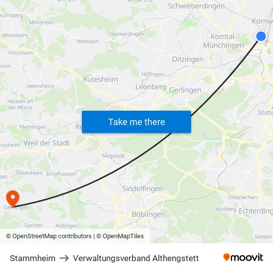 Stammheim to Verwaltungsverband Althengstett map