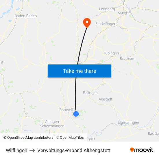 Wilflingen to Verwaltungsverband Althengstett map