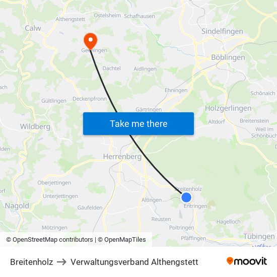 Breitenholz to Verwaltungsverband Althengstett map