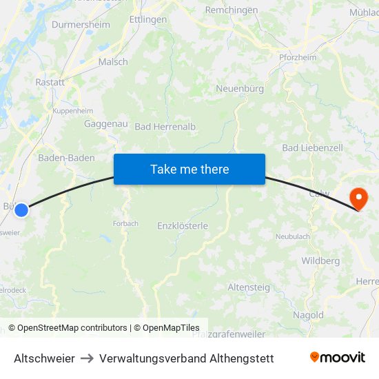 Altschweier to Verwaltungsverband Althengstett map