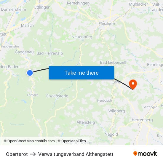 Obertsrot to Verwaltungsverband Althengstett map