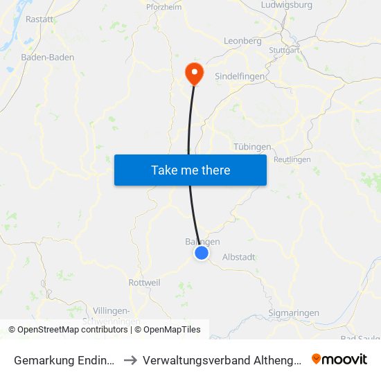 Gemarkung Endingen to Verwaltungsverband Althengstett map