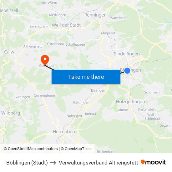 Böblingen (Stadt) to Verwaltungsverband Althengstett map