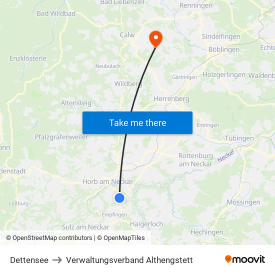 Dettensee to Verwaltungsverband Althengstett map