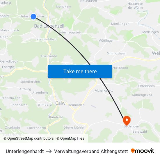 Unterlengenhardt to Verwaltungsverband Althengstett map