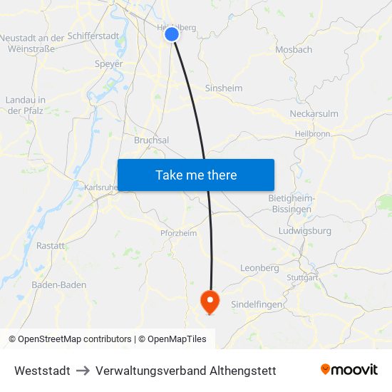 Weststadt to Verwaltungsverband Althengstett map