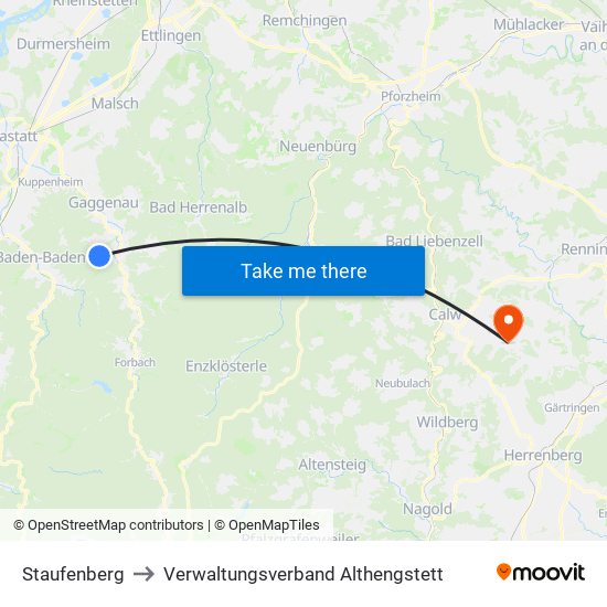Staufenberg to Verwaltungsverband Althengstett map