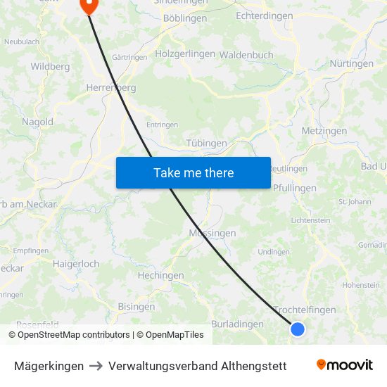 Mägerkingen to Verwaltungsverband Althengstett map