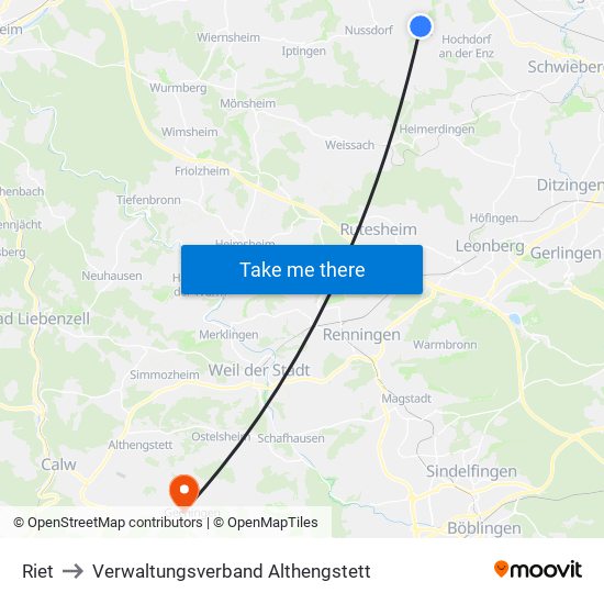 Riet to Verwaltungsverband Althengstett map