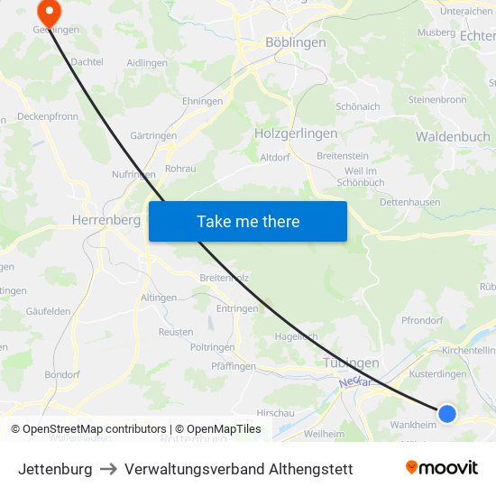 Jettenburg to Verwaltungsverband Althengstett map