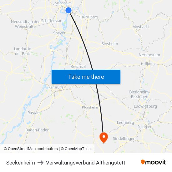 Seckenheim to Verwaltungsverband Althengstett map